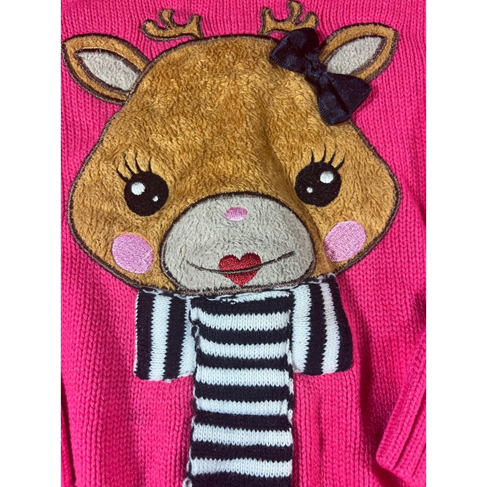 LC Waikiki Girls 5-6Y 110-116cm Pink Reindeer Heart Elbow Patch Knit Sweater - Picture 2 of 7
